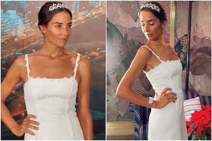 Juana Viale posó con un vestido lineal lápiz diseñado por Gino Bogani