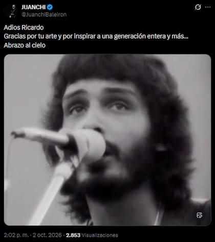 Juanchi Baleiron se despidió en X de Ricardo Soulé