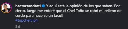 Jueces de Top Chef VIP califican positivamente el platillo de Héctor Sandarti (Instagram/@hectorsandarti)