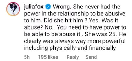 Julia Fox ha declarado en Instagram que Amber Heard fue una víctima a sus escasos 25 años