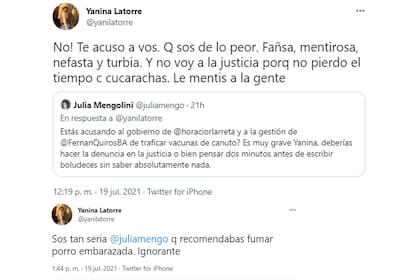 Julia Mengolini trató de "ignorante" a Yanina Latorre y se cruzaron en Twitter
