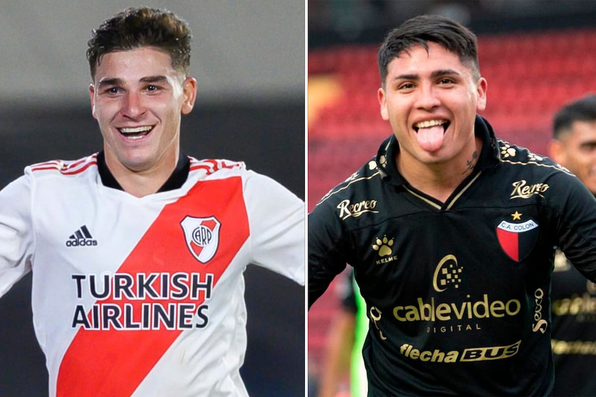 Julian Alvarez (River) y Facundo Farias (Colon) antes de la final