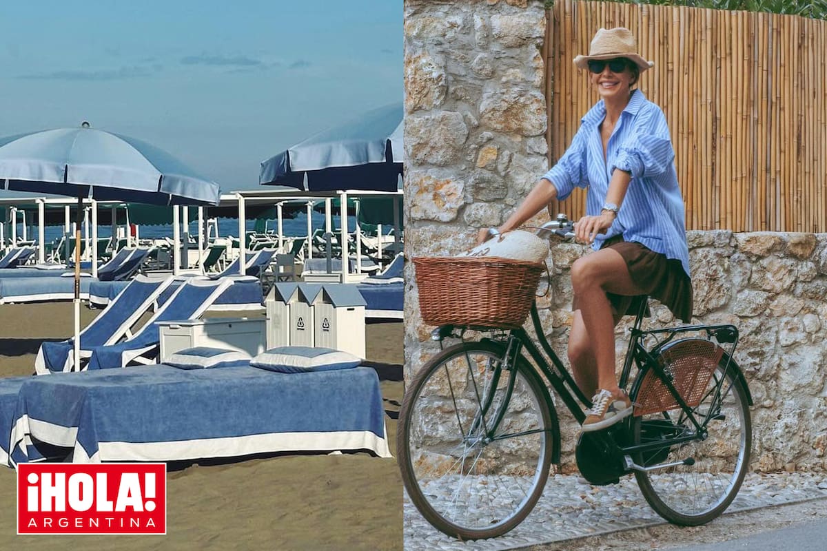Juliana en versión relajada en su escapada a la costa del mar de Liguria. A la izquierda, Bagno Piemonte, uno de los balnearios elegidos por la empresaria y sus hijas.