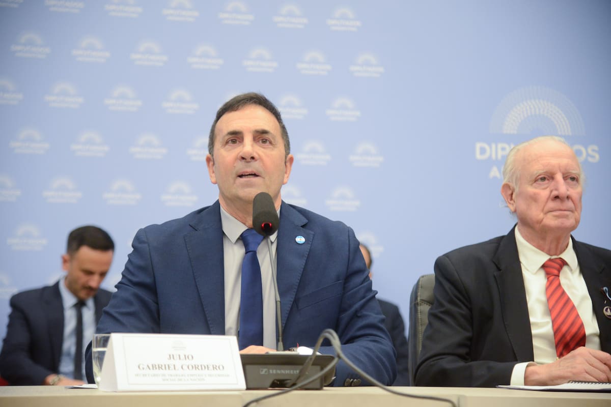 Julio Cordero, el secretario de Trabajo, hoy en la exposición en Diputados