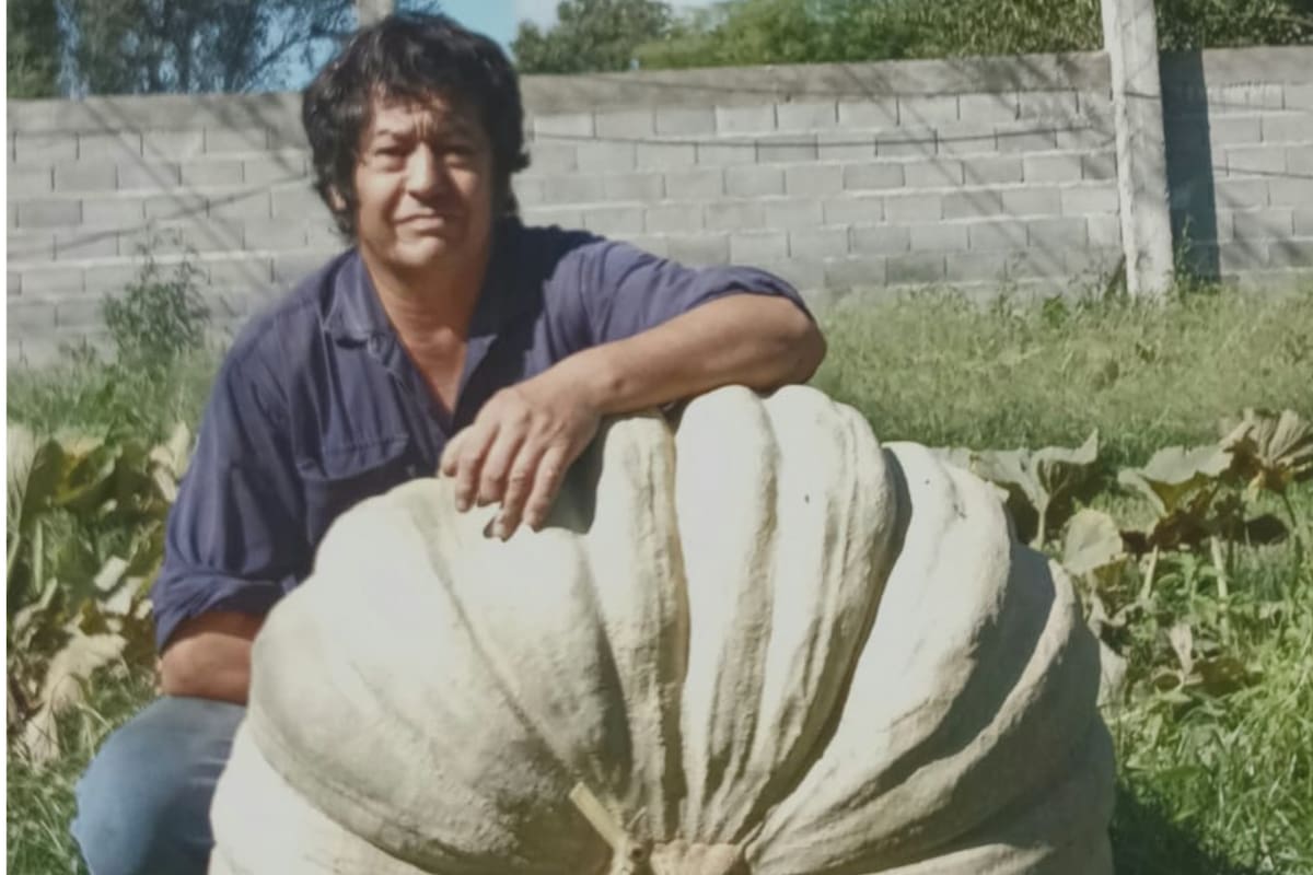Julio Flores junto al zapallo