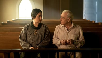 Junto a la actriz Lily Gladstone en el rodaje de Los asesinos de la luna