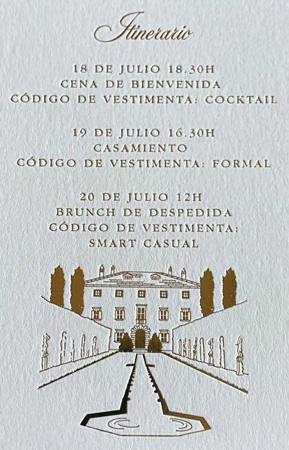 Junto a la invitación llegó el itinerario con los tres días de festejos y sus dress codes.