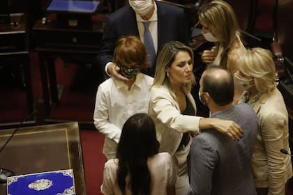 La nueva senadora Carolina Losada, acompañada por su familia al momento de jurar