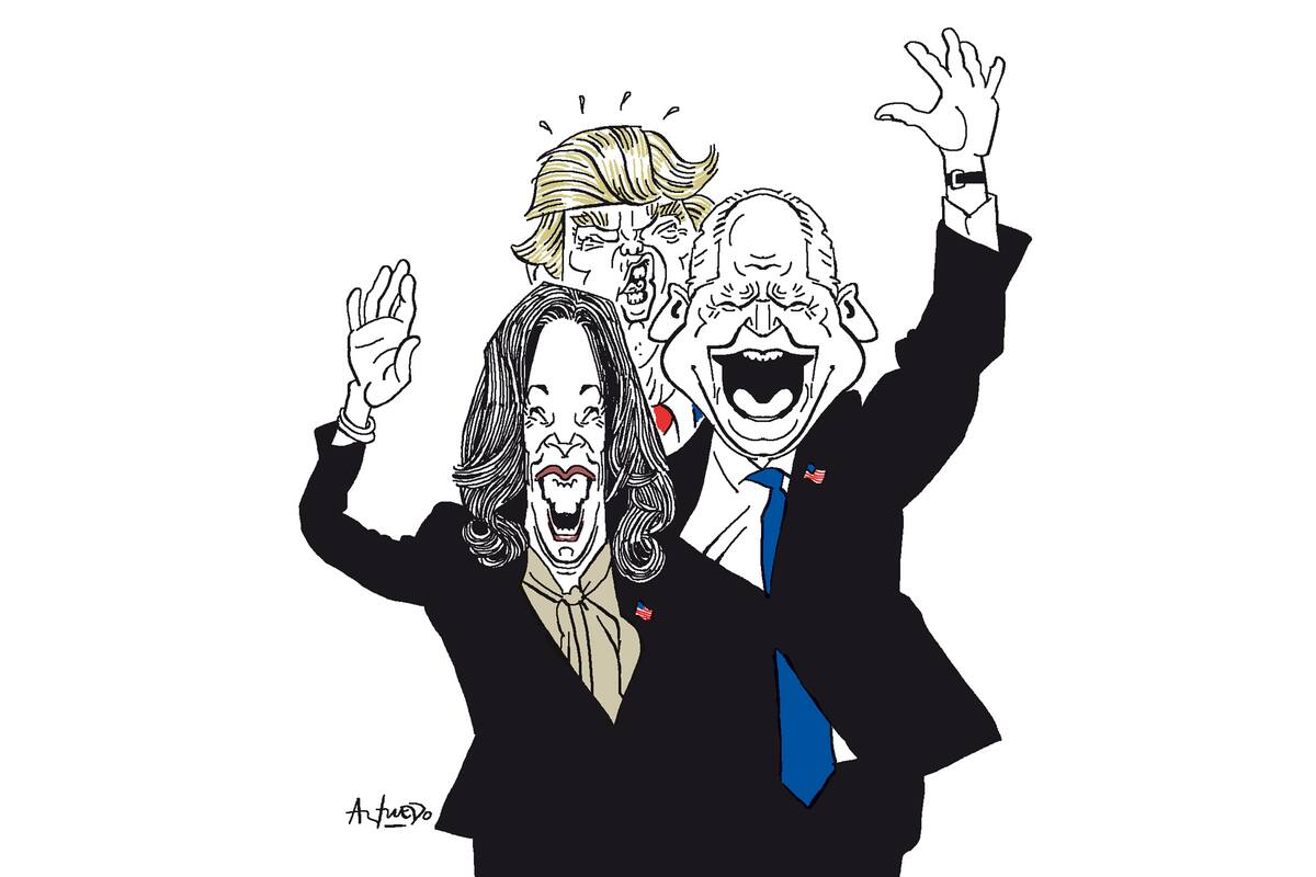 Kamala Harris, Donald Trump y Tim Walz