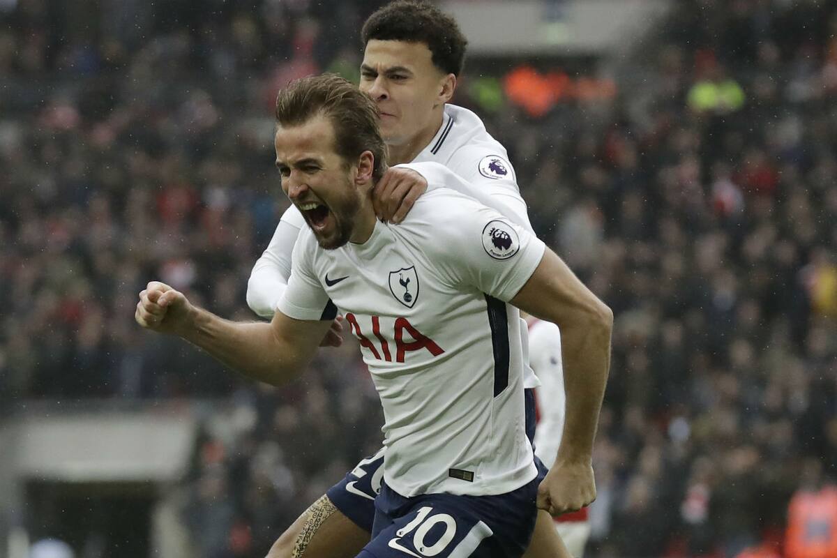 Kane, tras abrir el marcador en el clásico de Londres. Llegó a los 7 goles en 7 partidos ante Arsenal.