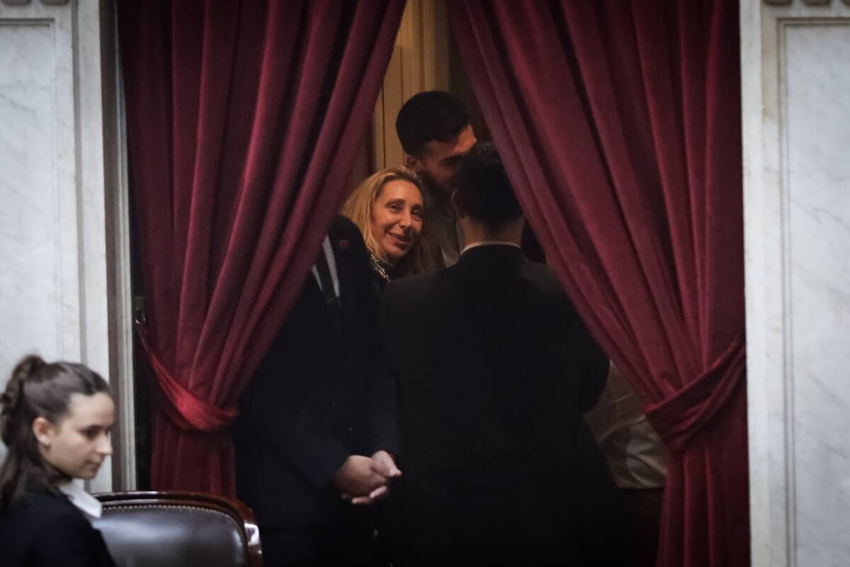 Karina Milei, cerca del recinto de la Cámara de Diputados, mientras se debate la Ley Bases