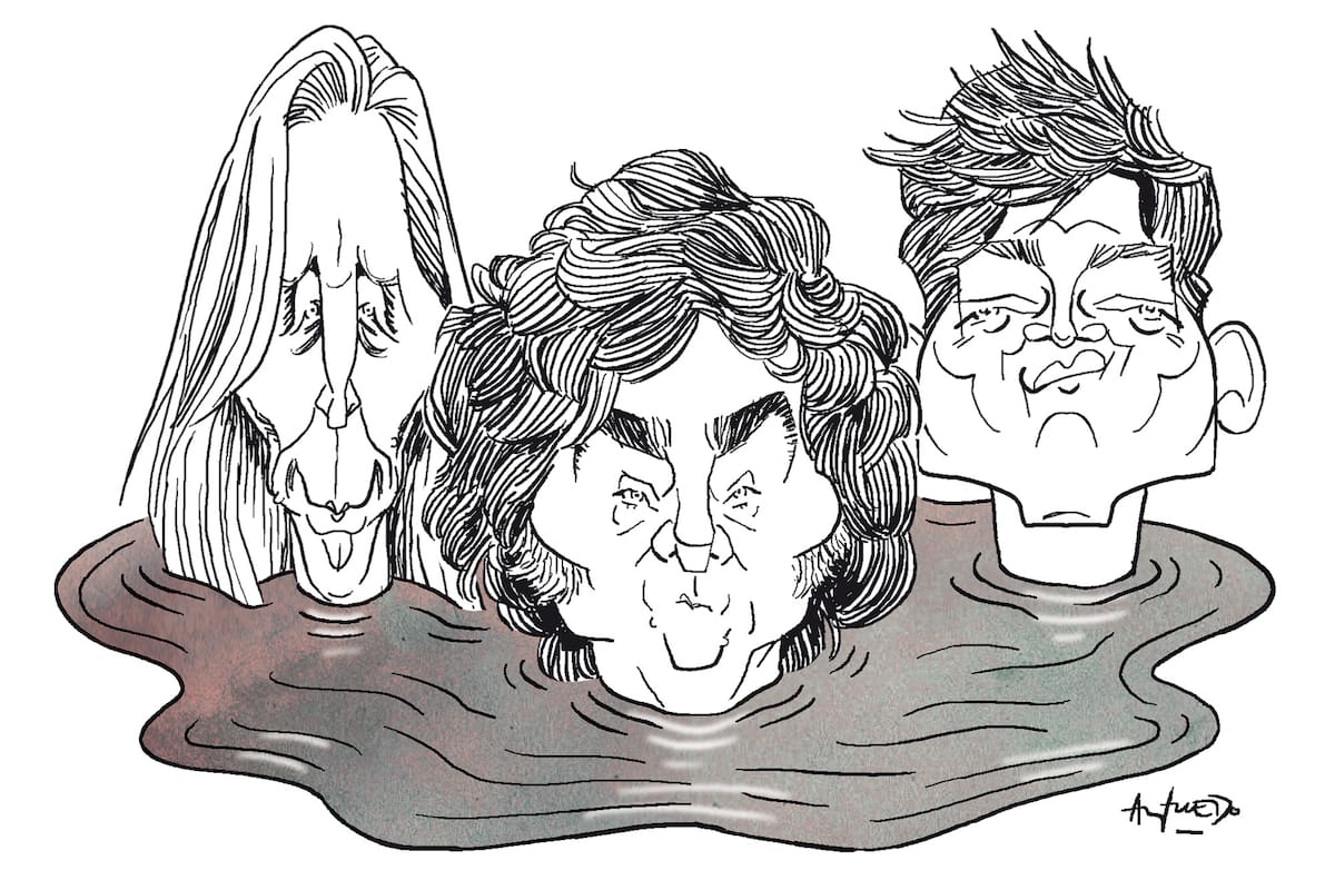 Karina Milei, Javier Milei y Santiago Caputo