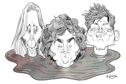 Karina Milei, Javier Milei y Santiago Caputo