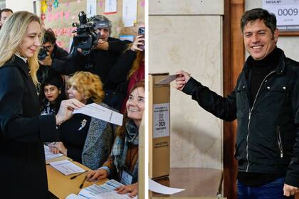 Karina Milei y Axel Kicillof, hoy, cuando emitieron su voto en una elección de impacto nacional