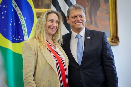 Karina Milei y el gobernador de San Pablo, De Freitas, ayer.