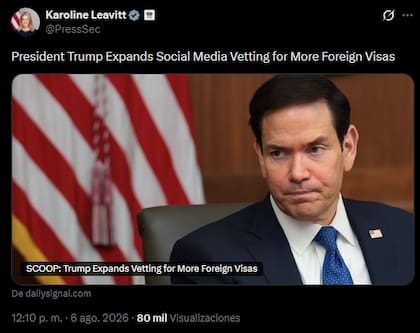 Karoline Leavitt, secretaria de Prensa de la Casa Blanca, compartió la noticia en sus redes sociales