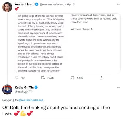 Kathy Griffin apoya a Amber Heard en redes sociales