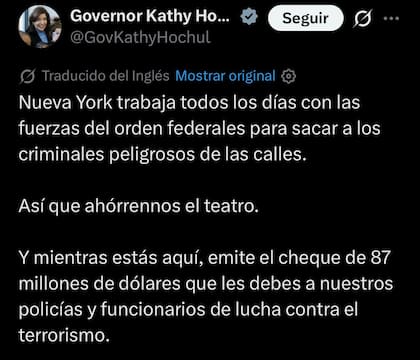Kathy Hochul respondió al DHS y aseguró que Nueva York coopera con las autoridades federales