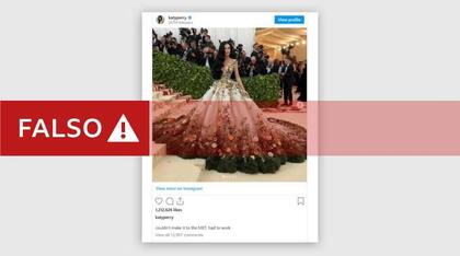 Katy Perry compartió una imagen falsa de ella misma en Instagram con la leyenda "no pude asistir al Met".