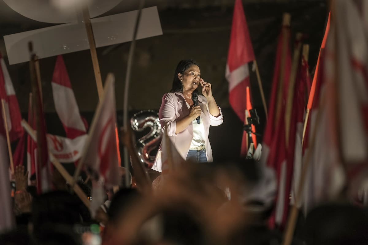 Keiko Fujimori, a presidential candidate and the daughter of former President Alberto Fujimori, in Lima, Peru on Thursday, April 9, 2026. Few expect the vote to resolve the political instability that has plagued the country for years. Three presidents have come and gone since 2021. (Sara Wayra/The New York Times)
