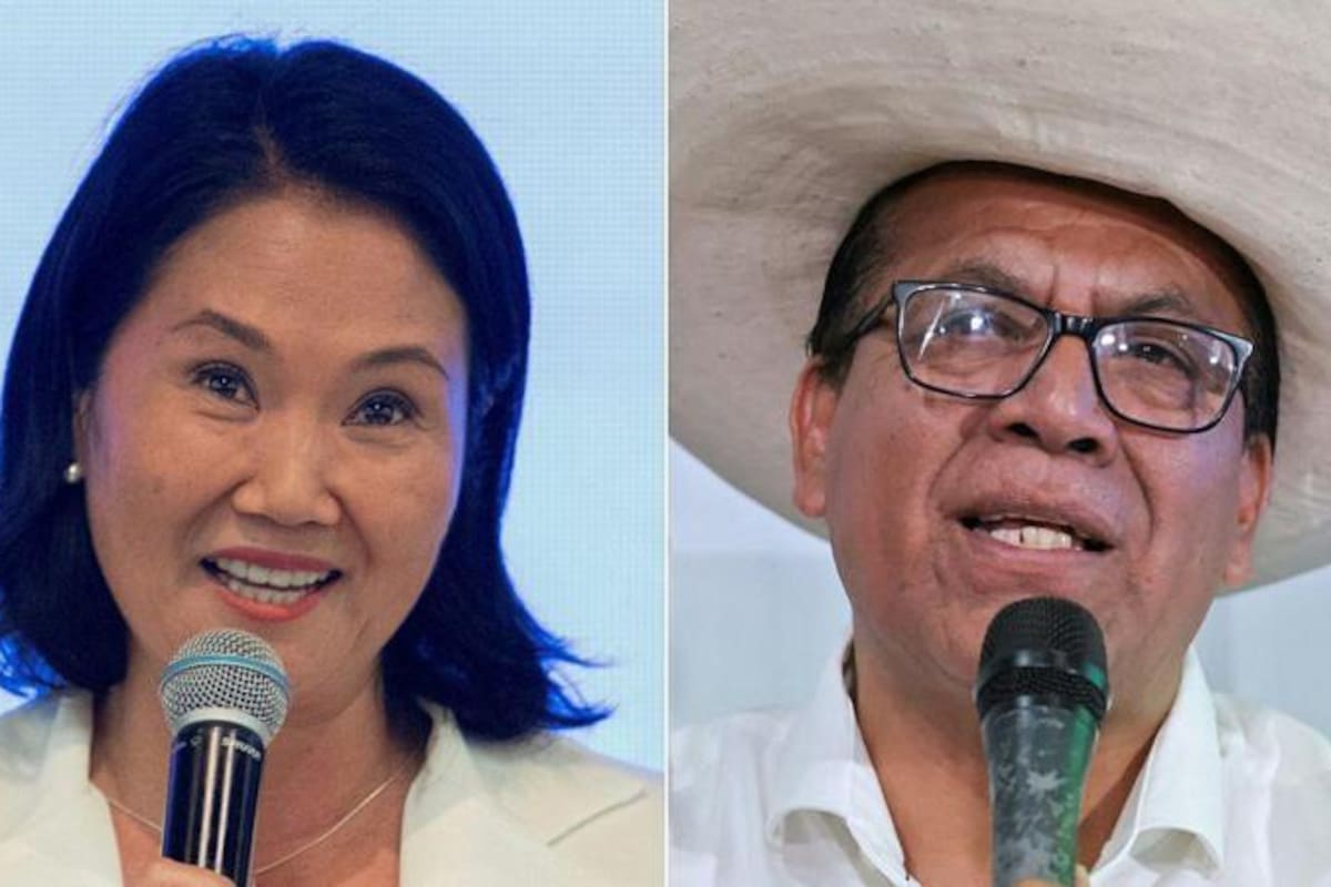 Keiko Fujimori, candidata presidencial del partido Fuerza Popular, y Roberto Sánchez, candidato del partido Juntos por el Perú