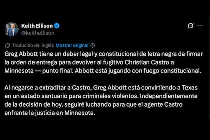 Keith Ellison respondió que el territorio texano se convirtió en un refugio para personas acusadas de delitos violentos