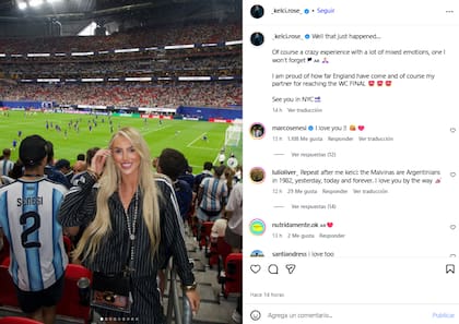 Kelci-Rose celebró en sus redes el triunfo argentino y expresó su orgullo por la selección inglesa (Foto: Instagram @_kelci.rose_)