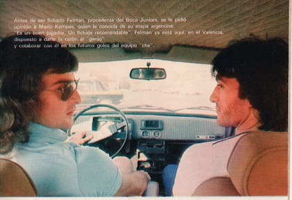 Kempes, al volante; Felman, de copiloto: producción fotográfica de una revista española, cuando Bordolino llegó a Valencia