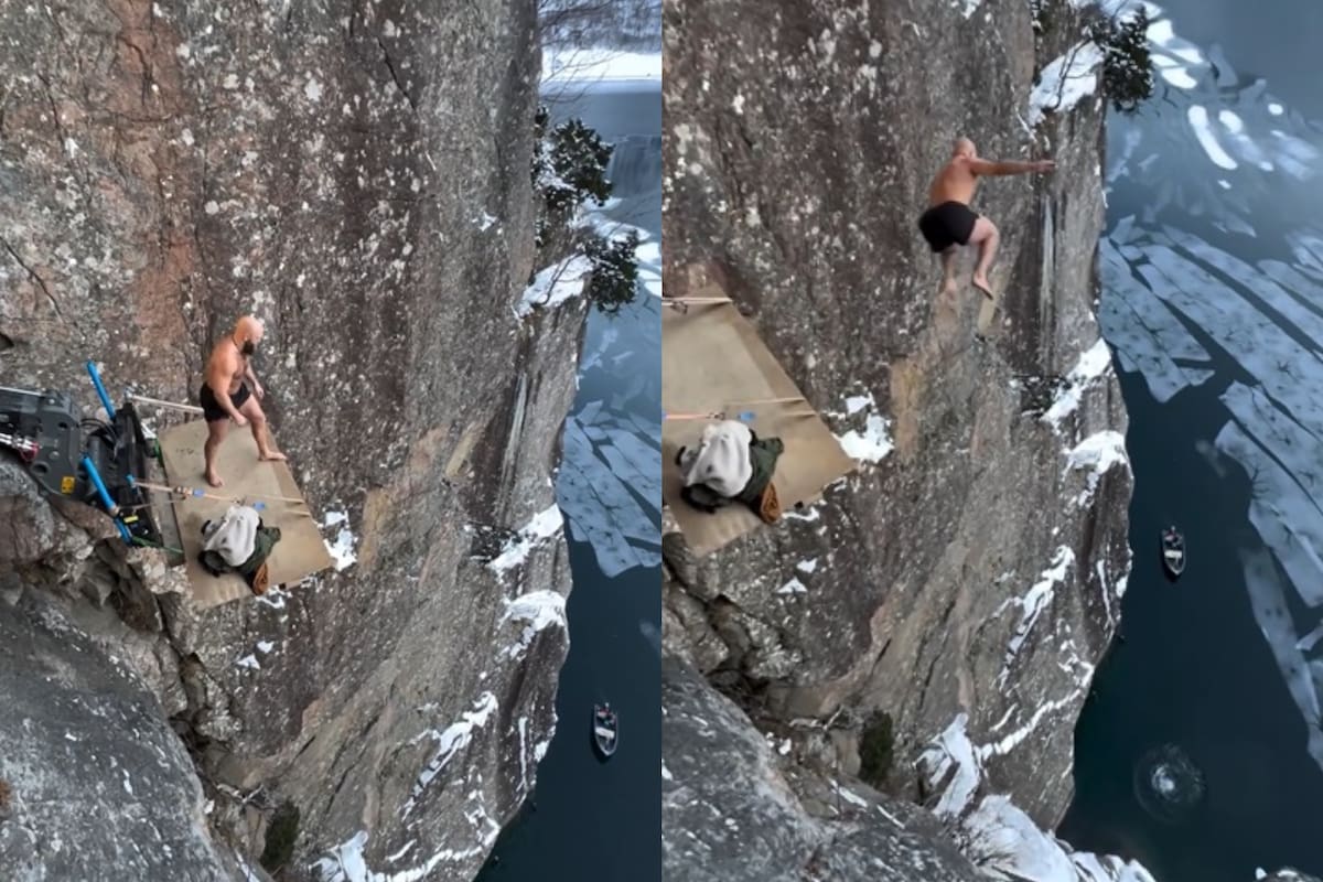 Ken Stornes rompió el récord Guiness y saltó al vacío a más de 40 metros de altura