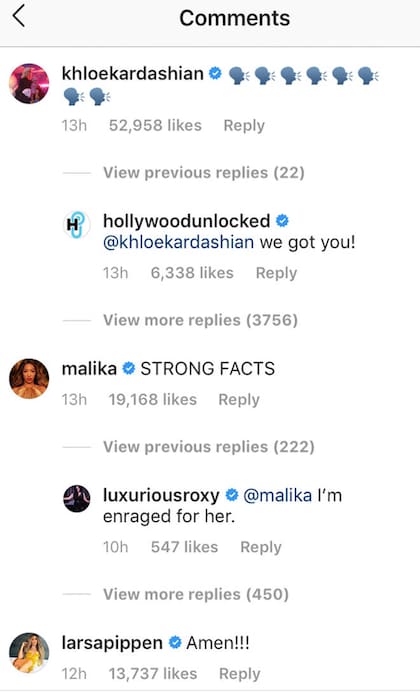 Khloe y sus amigas se manifestaron sobre el rumor a través de comentarios de Instagram.