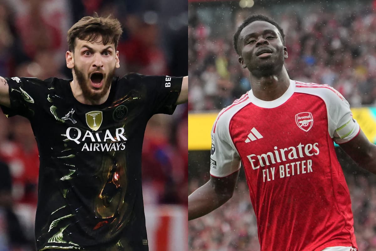 Khvicha Kvaratskhelia y Bukayo Saka, estrellas de PSG y Arsenal, que se enfrentarán este sábado en la final de la Champions League.