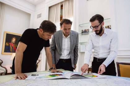 Kicillof, Katopodis y el ministro de Infraestructura provincial, Agustín Simone