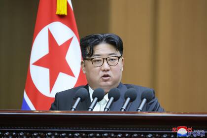 Kim Jong-un, durante su discurso ante la Asamblea Nacional