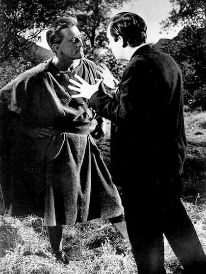 Kirk Douglas y Stanley Kubrick discutiendo en el set de Espartaco