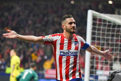 Koke, capitán del equipo colchonero, celebra su gol