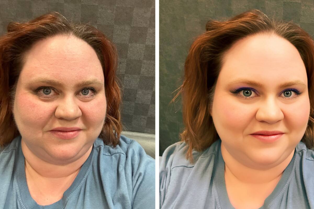 Krystle Berger antes y después de haber usado una aplicación llamada FaceTune para cambiar su apariencia.