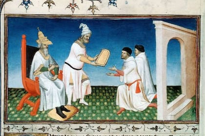 Kublai Khan entregándole a los Polos su pasaporte. La "paiza" garantizaba su seguridad mientras trabajaban para él