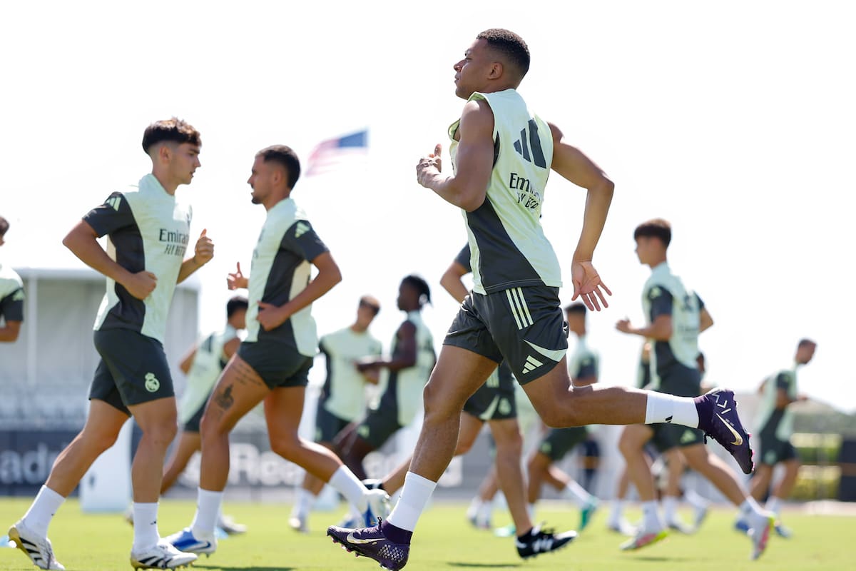 Kylian Mbappe en el entrenamiento de Real Madrid en Palm Beach, Florida. (Photo by Pedro Castillo/Real Madrid via Getty Images)