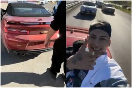 L-Gante llegó a Neuquén y recorrió la ciudad en un Chevrolet Camaro rojo sin patente