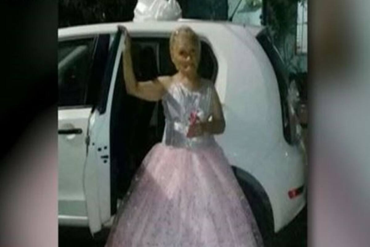 La abuela lució un vestido rosa, tiara y bailó el tradicional vals de quinceañera. Crédito: Telefe Noticias