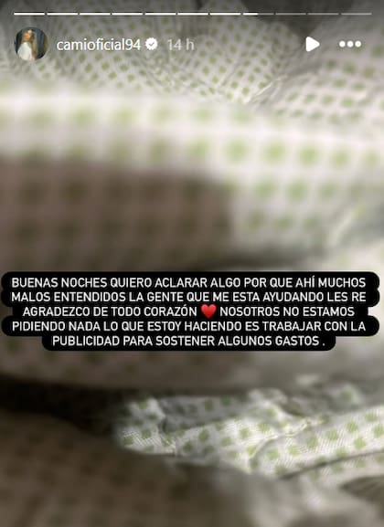 La aclaración de Camilota en sus redes sociales