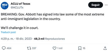 La ACLU Texas condenó la firma de la ley SB4