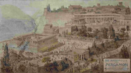 La Acrópolis de Pérgamo, una reconstrucción, de Friedrich von Thiersch, 1882.