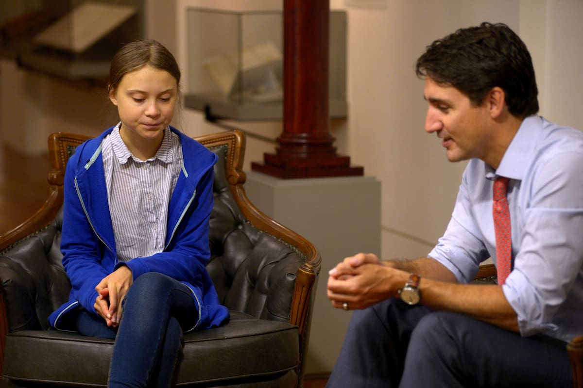 La activista sueca Greta Thunberg y el primer ministro canadiense Justin Trudeau