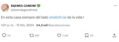 La actriz Brenda Gandini aseguró que banca a Lali Espósito