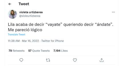 La actriz contó que Lila inventó una nueva palabra y su tuit se llenó de comentarios entre los que estaban a favor y en contra