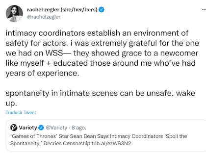 La actriz de 'West Side Story' Rachel Zegler defendió la presencia de coordinadores de intimidad en los rodajes.