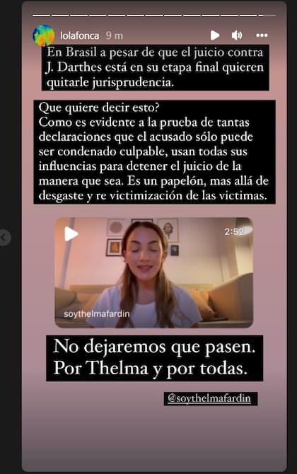La actriz reaccionó ante la decisión de la Justicia brasileña de anular el juicio contra Darthés