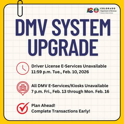La actualización del sistema web del DMV de Colorado hará que se suspendan algunos servicios en febrero de 2026 (Facebook/Colorado Division of Motor Vehicles)