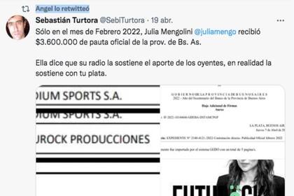 La acusación contra Julia Mengolini (Captura Twitter)